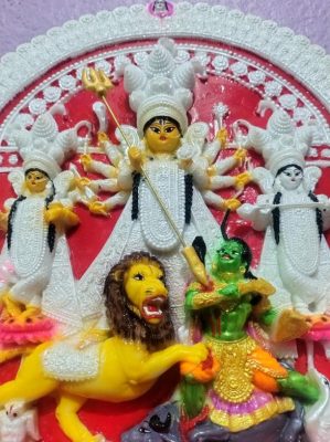 Durga Full Family, 14" Durga Statue, Statues & Idols, Marble Dust Murti
